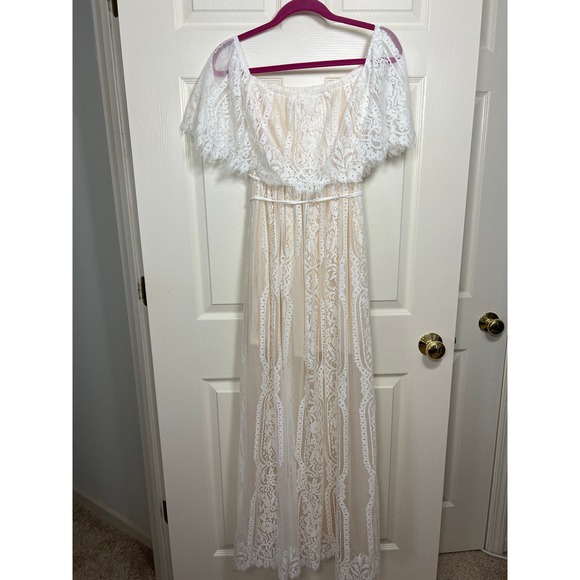 Baltic Born Lace Maxi Off the Shoulder White Cream Dress Small - Picture 7 of 10